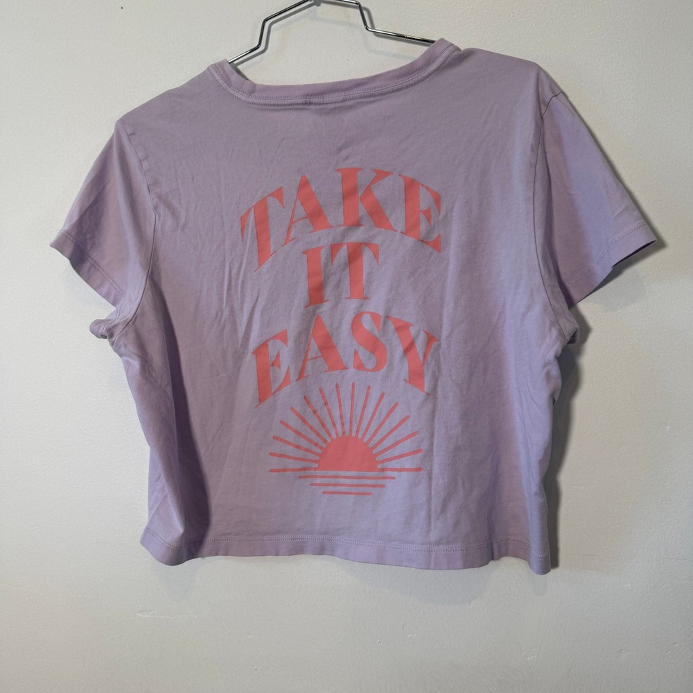 PINK Victoria's Secret Graphic Tee Women M Purple Take It Easy Crop